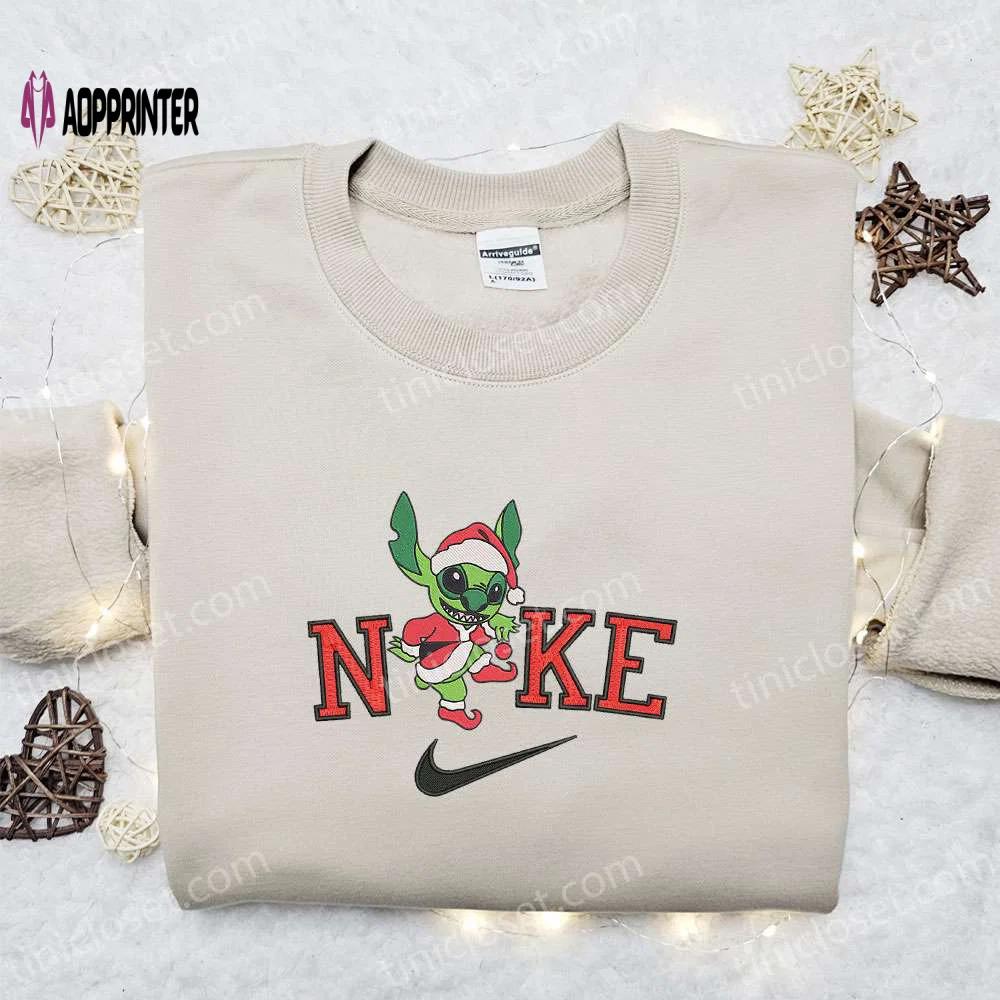 Nike christmas x stitch on grinch embroidered sweatshirt – movie christmas shirt best gift ideas Embroidered Shirt
