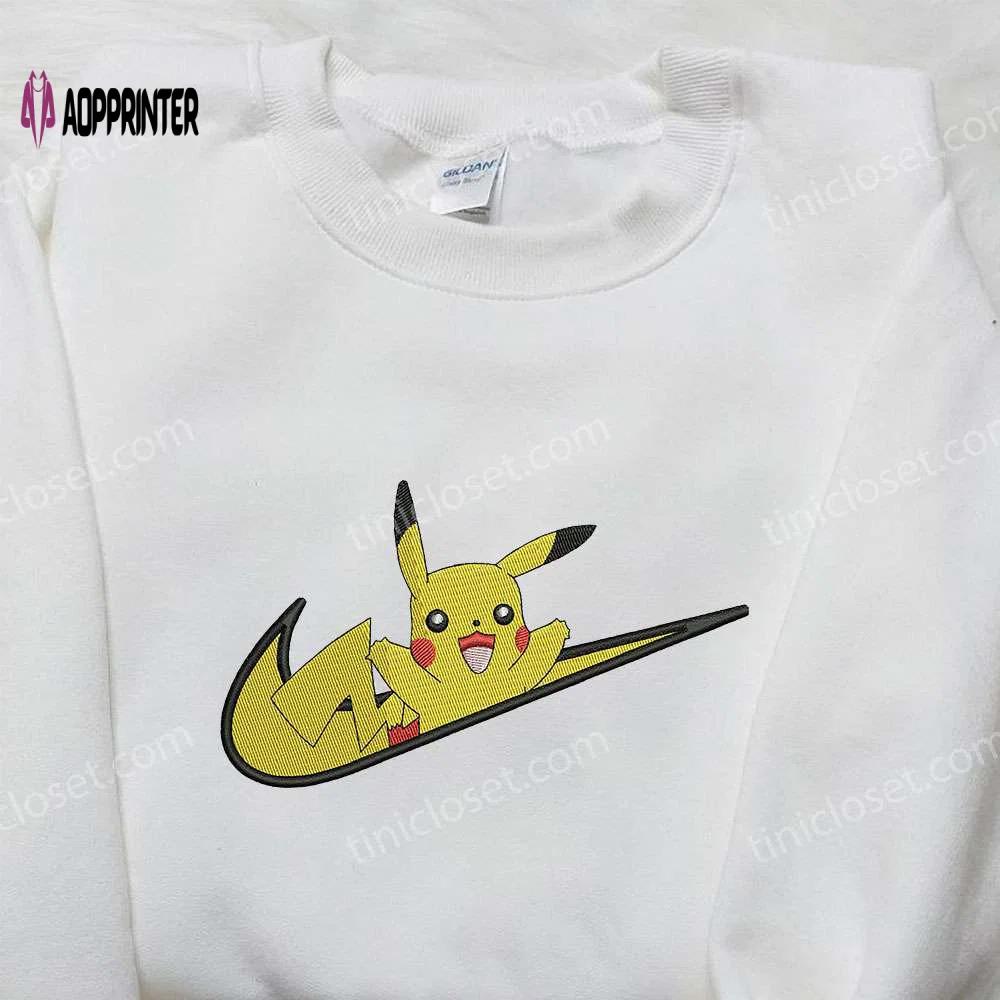 Nike swoosh x pikachu embroidered sweatshirt: pokemon inspired shirt Embroidered Shirt