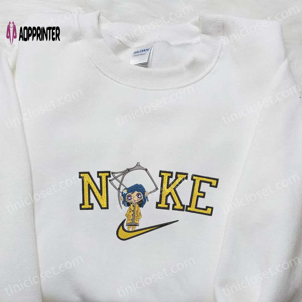 Nike x button eyes coraline embroidered shirt: best nike inspired gift for family Embroidered Shirt