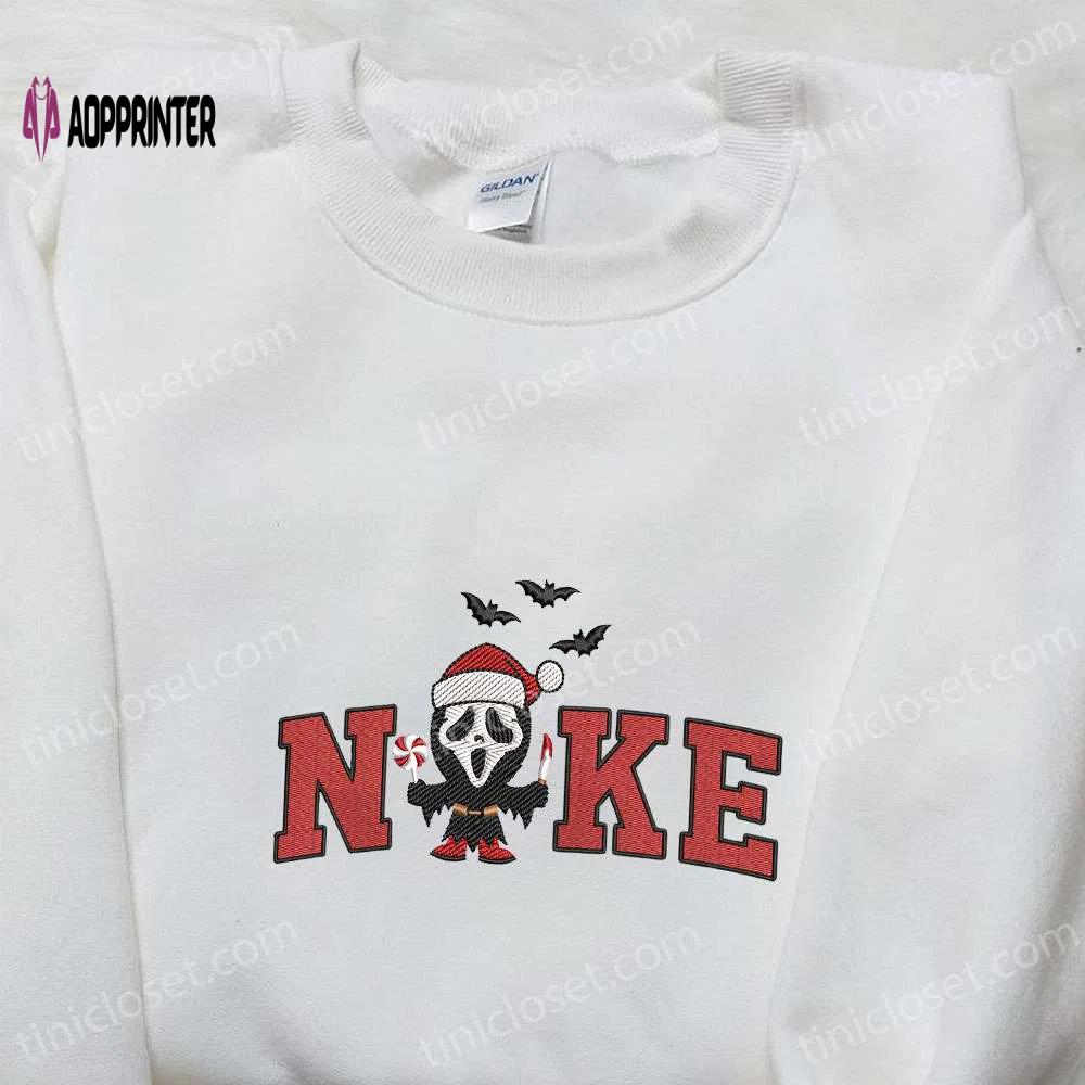 Nike x christmas scream ghost face embroidered shirt: best family gifts nike inspired shirt Embroidered Shirt