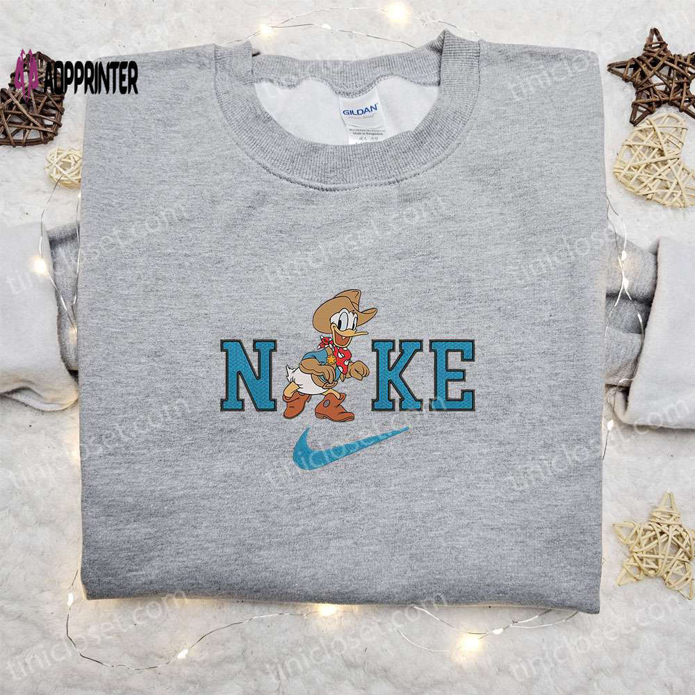 Nike x donald duck cowboy embroidered sweatshirt walt disney characters shirt – best halloween gift ideas Embroidered Shirt