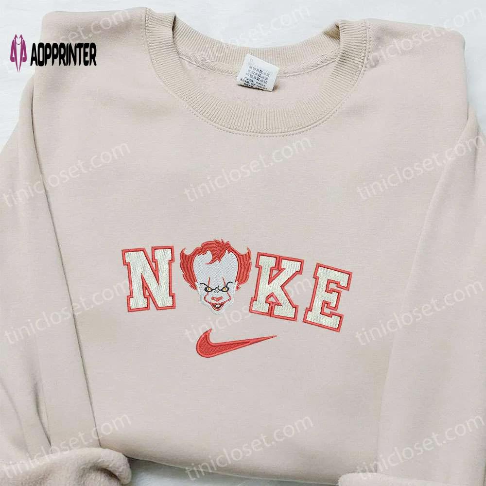 Nike x pennywise clown embroidered shirt: it terrifying & spooky halloween design Embroidered Shirt