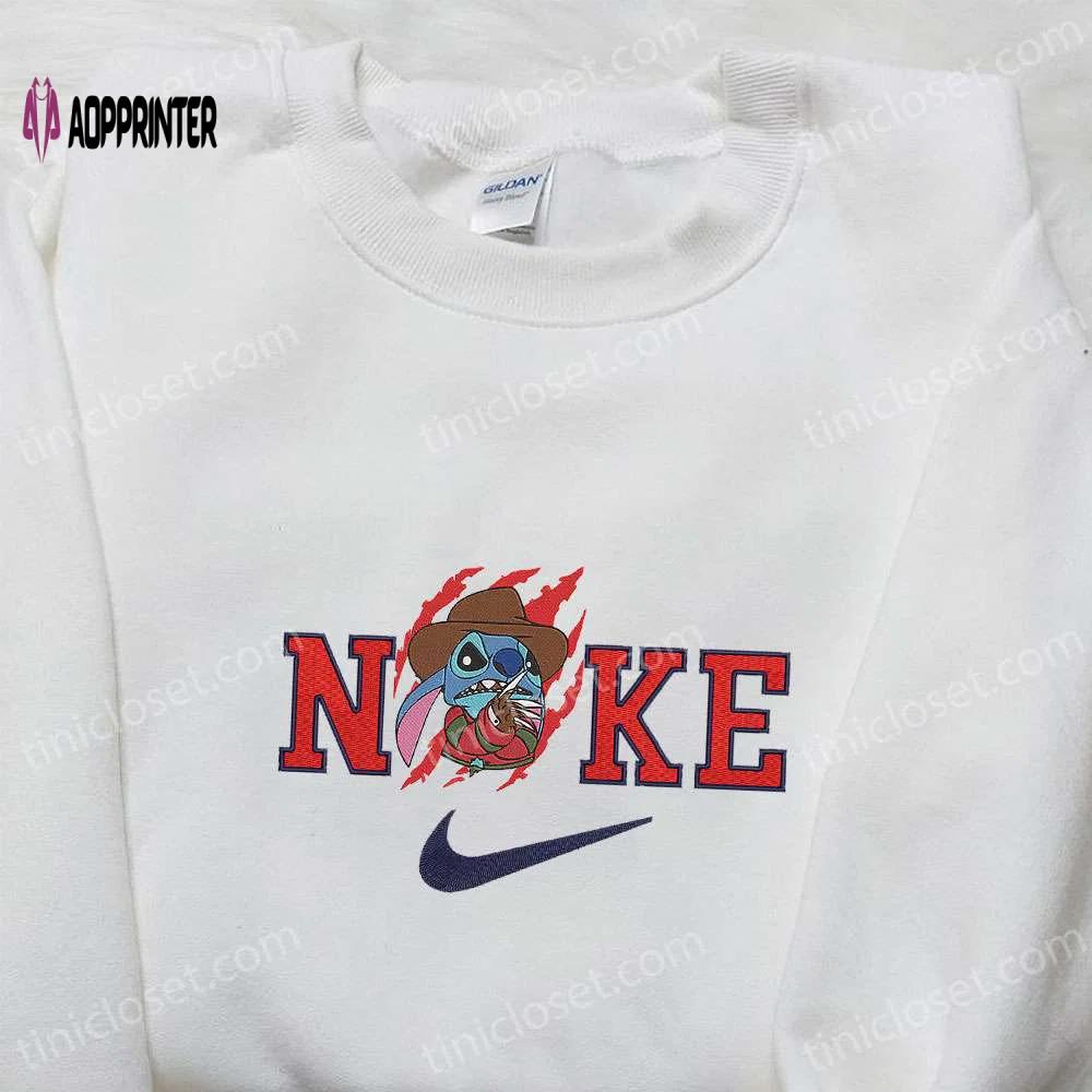 Nike x stitch freddy krueger embroidered shirt – funny halloween & nike inspired design Embroidered Shirt