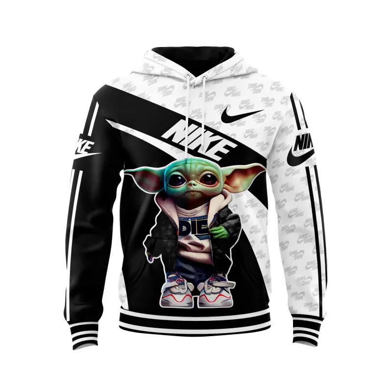Nike yoda grey logo black white unisex hoodie outfit for men women luxury brand clothing special gift Hoodie 3D