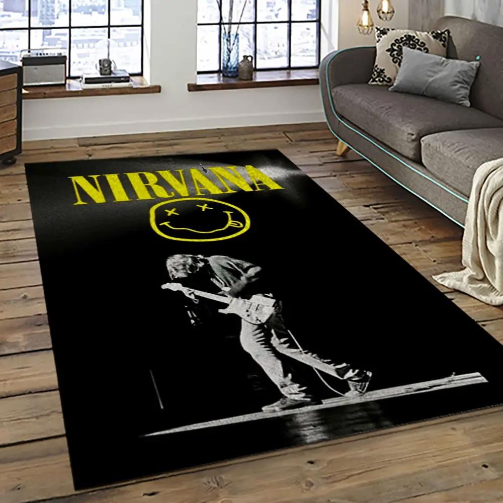 Nirvana rock band punk rock music retangle carpet area rug home decor best gift for fan and friends nv9 Rectangle Rug