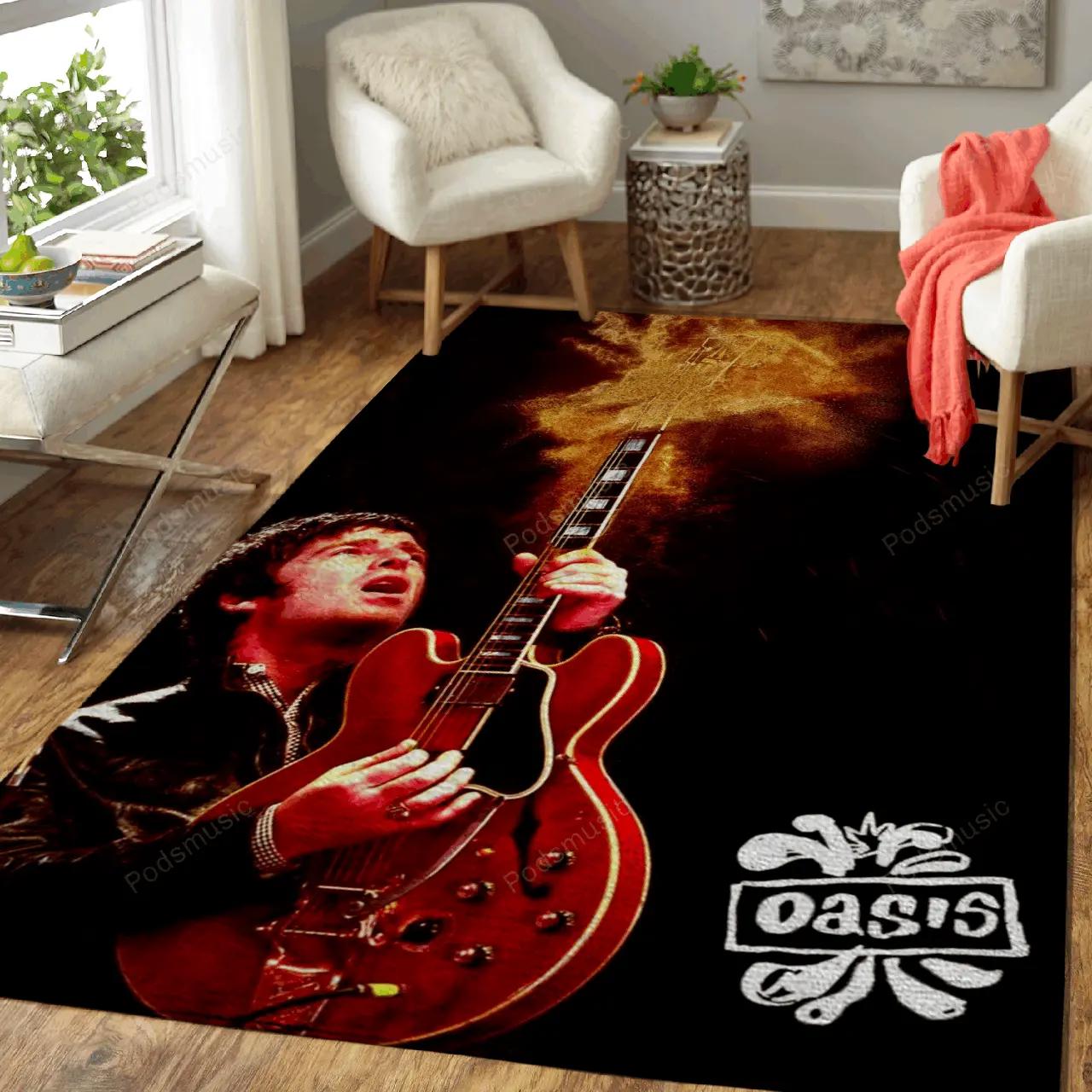 Oasis burn guitar music art for fans area rug living room carpet rug regtangle carpet floor decor home decor Rectangle Rug