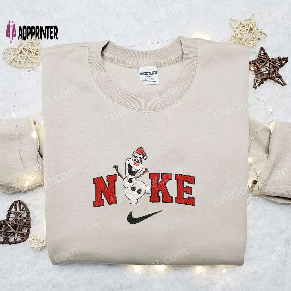 Olaf disney x nike christmas embroidered sweatshirt: festive disney characters shirt perfect christmas gift! Embroidered Shirt