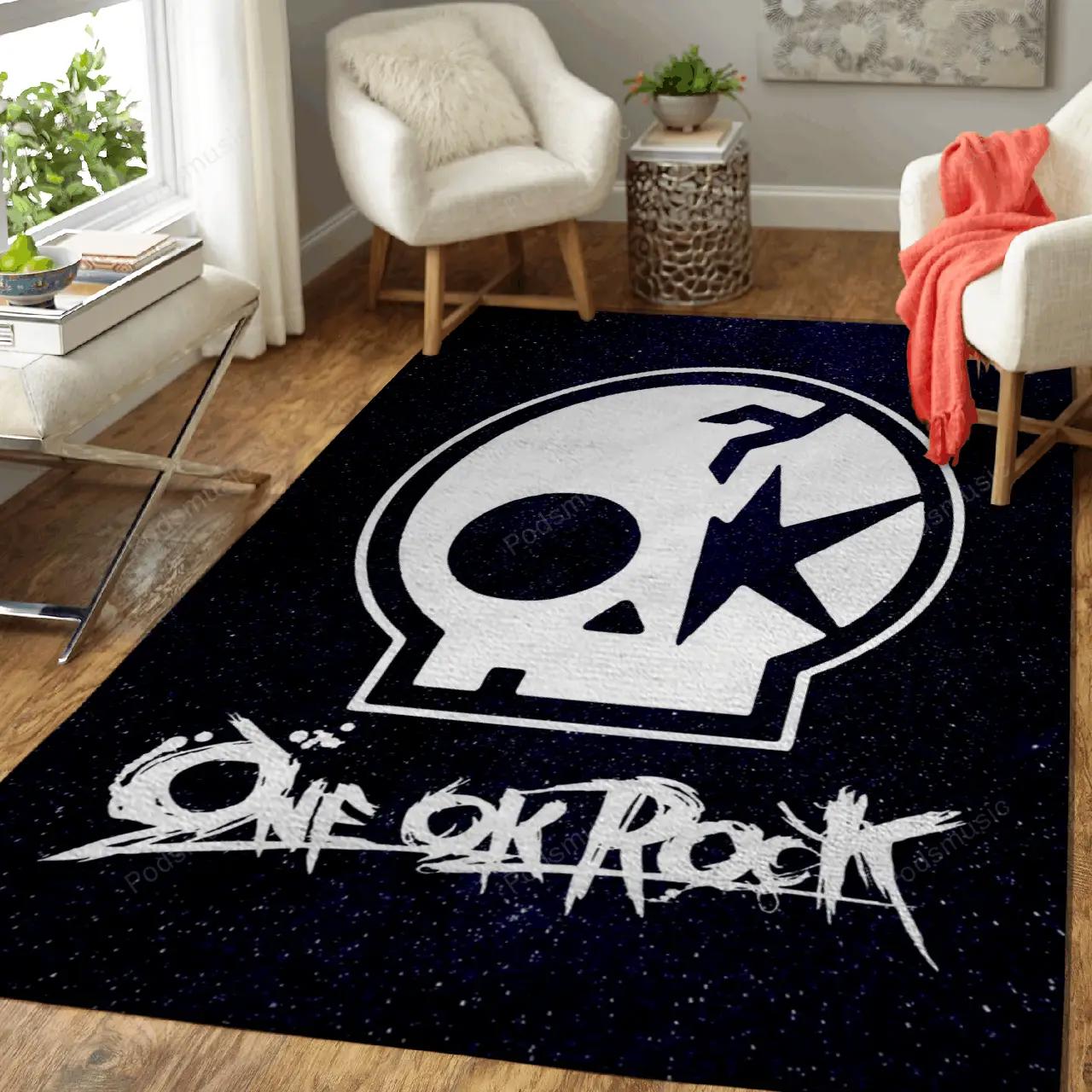 One ok rock skull music art for fans area rug living room carpet rug regtangle carpet floor decor home decor Rectangle Rug
