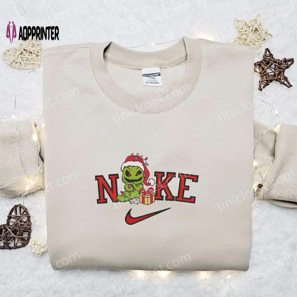 Oogie boogie christmas light x nike embroidered sweatshirt: movie merry christmas shirt best gift ideas Embroidered Shirt