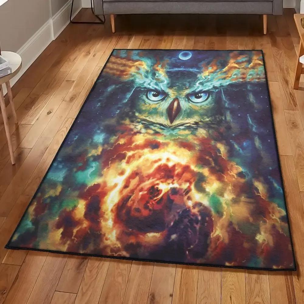 Owl art living room rugs, owl galaxy rug Rectangle Rug