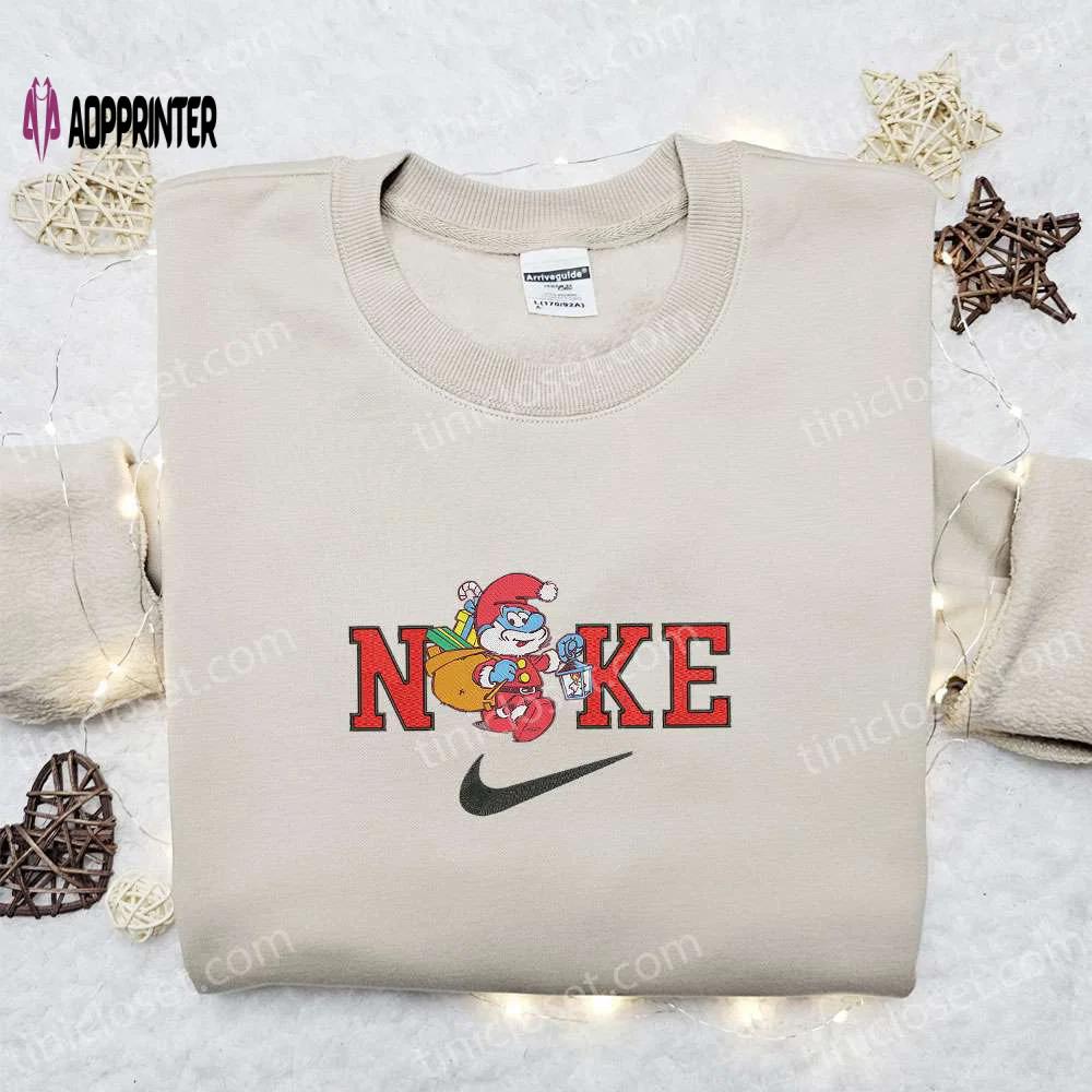 Papa grumpy smurf x nike christmas embroidered sweatshirt: best merry christmas gift ideas Embroidered Shirt