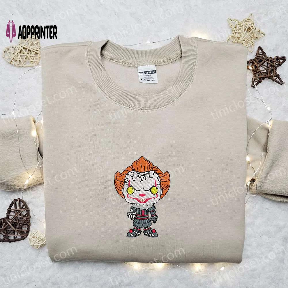 Pennywise chibi embroidered sweatshirt: it horror movie hoodie – best gift ideas Embroidered Shirt