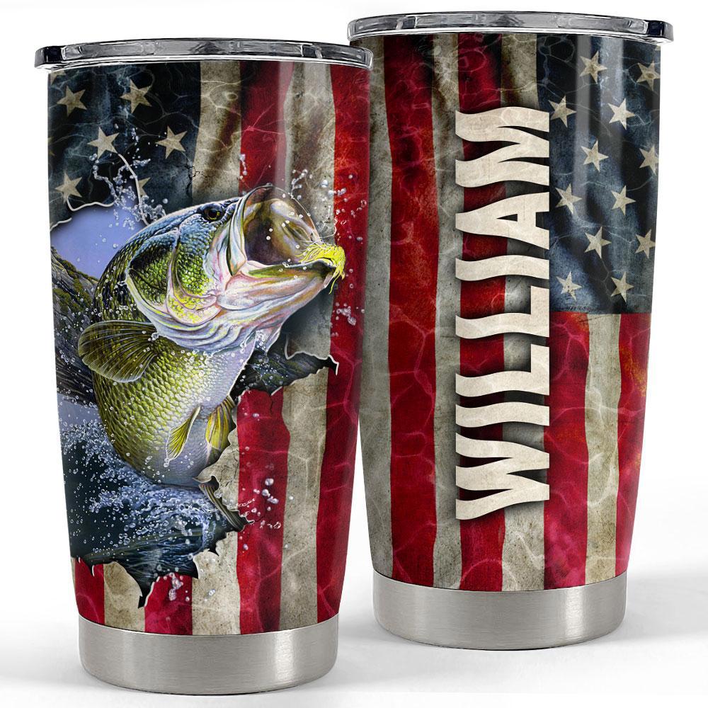 Personalized fishing tumbler american flag drawing Personalized Tumbler