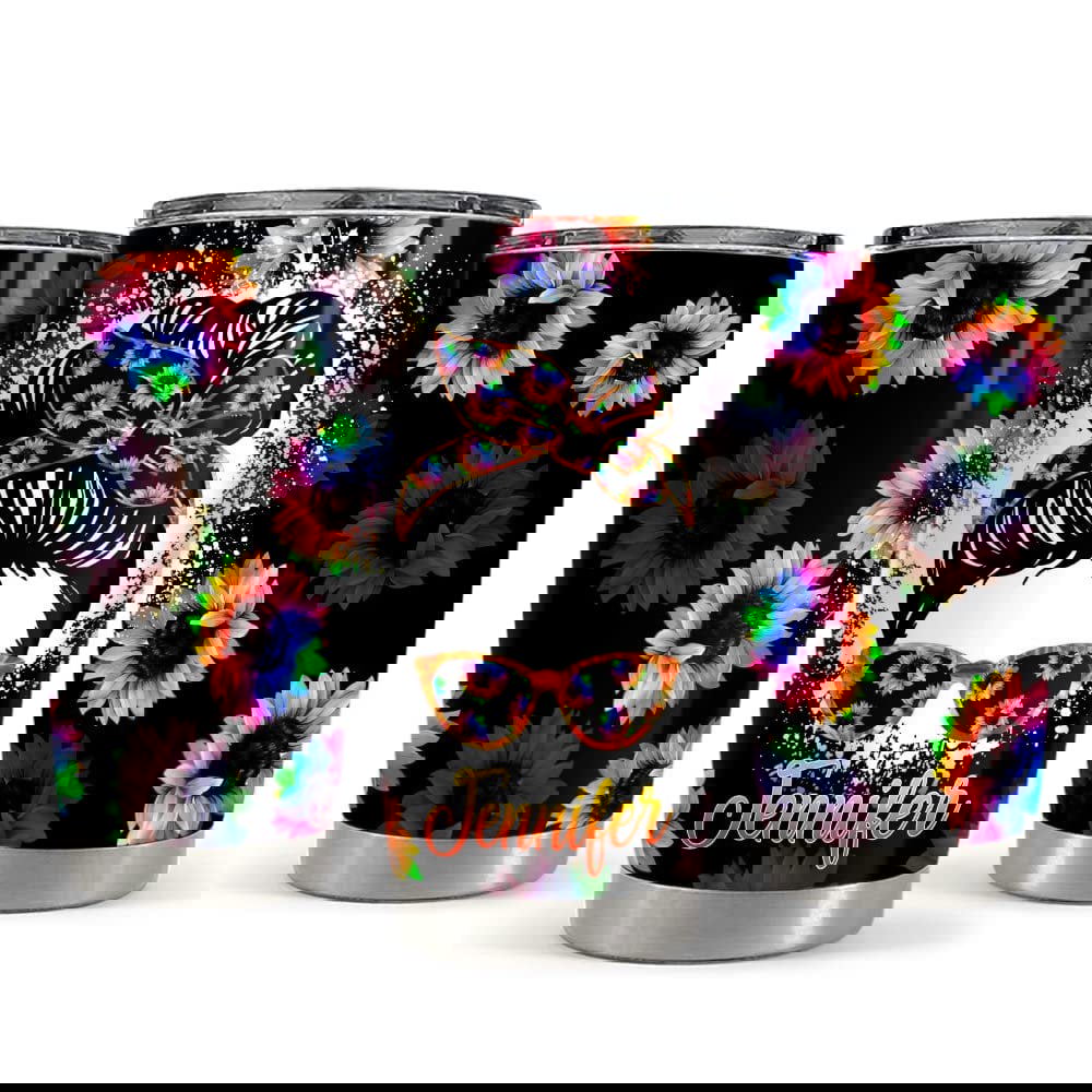 Personalized mom tumbler rainbow sunflower black mother day gift Personalized Tumbler