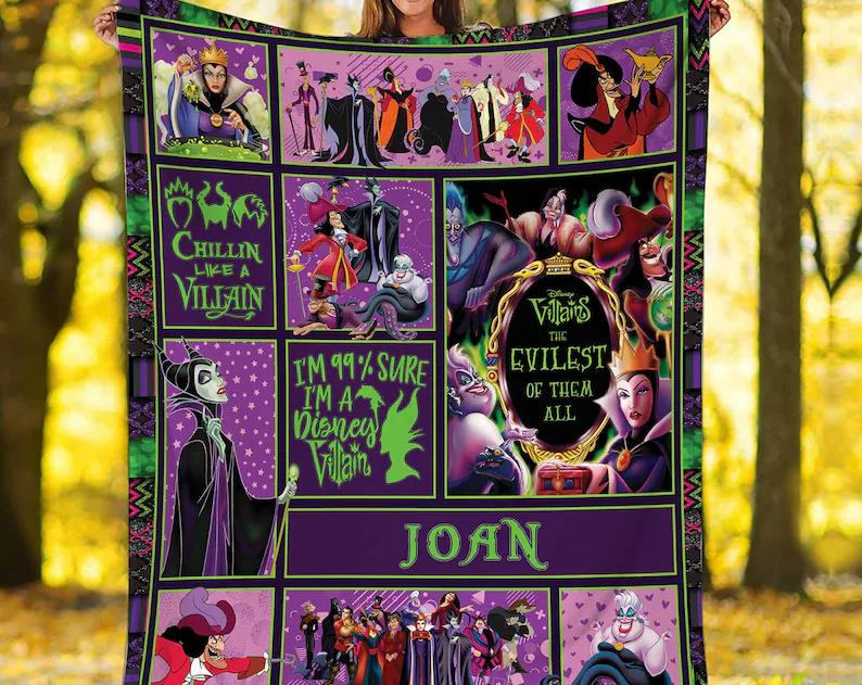 Personalized villains blanket, villain fleece blanket, maleficent ursula evil queen blanket quilt, bedding decor birthday gift Quilt Blanket