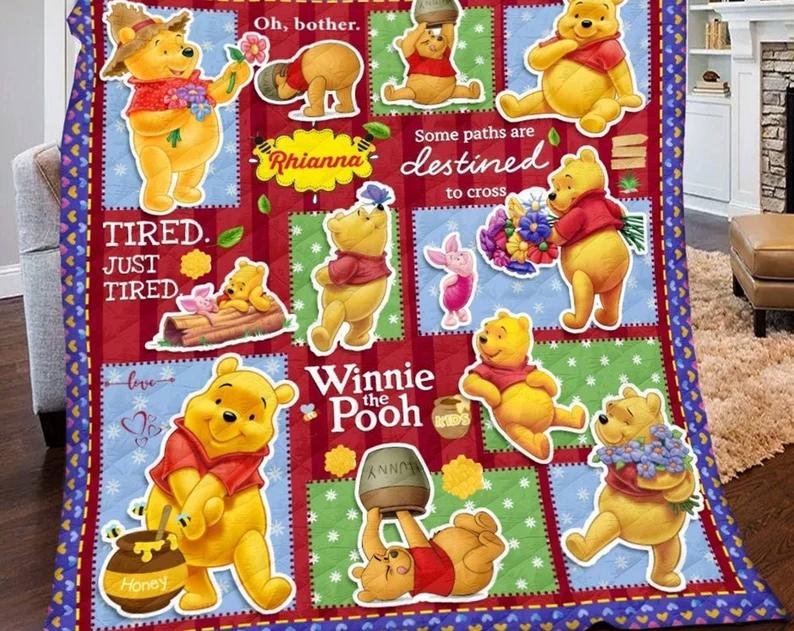 Personalized winnie pooh blanket, winnie the pooh fleece blanket, pooh and friends quilt, birthday gifts, pooh bear christmas gifts Quilt Blanket