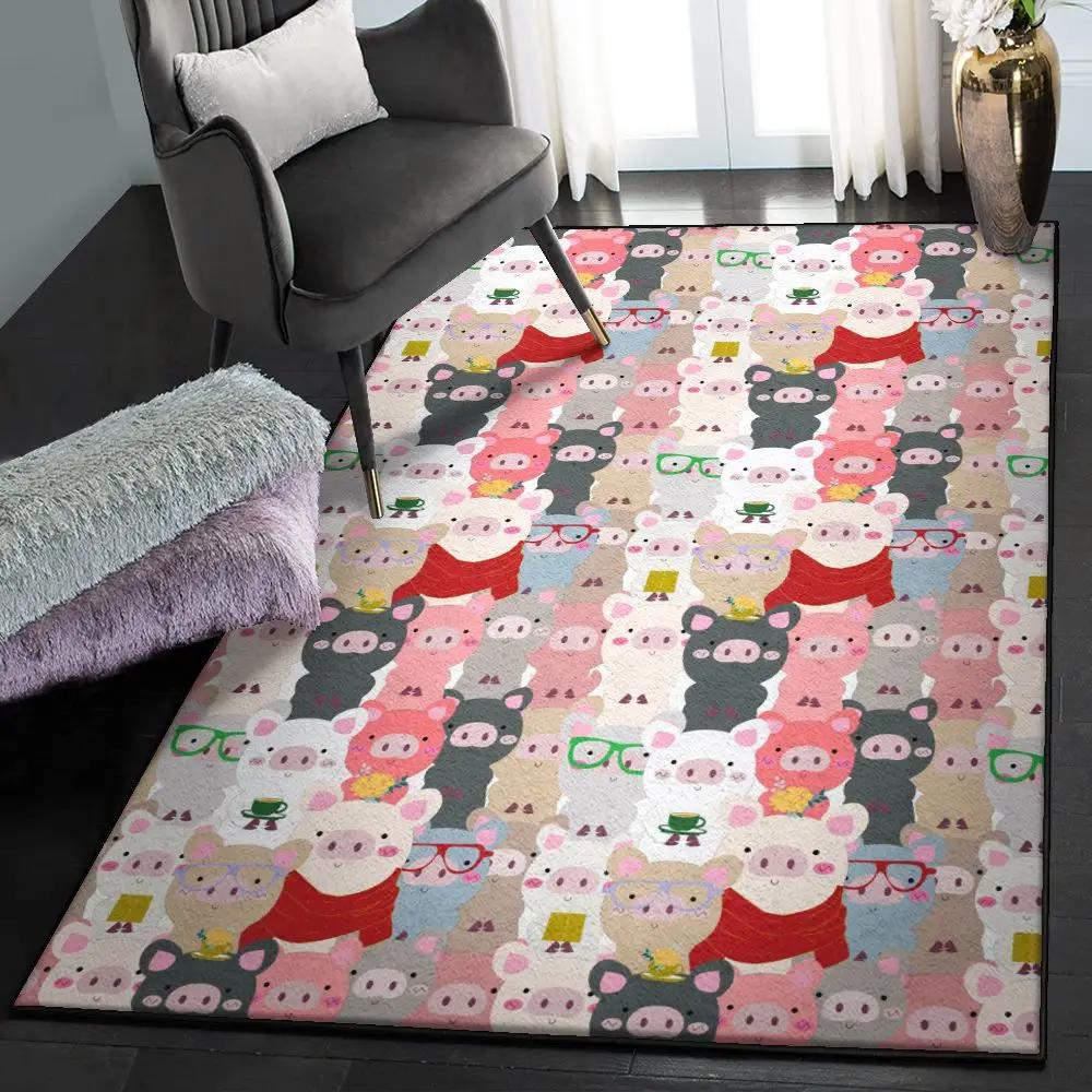 Pig dining room rug, pattern pig cute rug Rectangle Rug