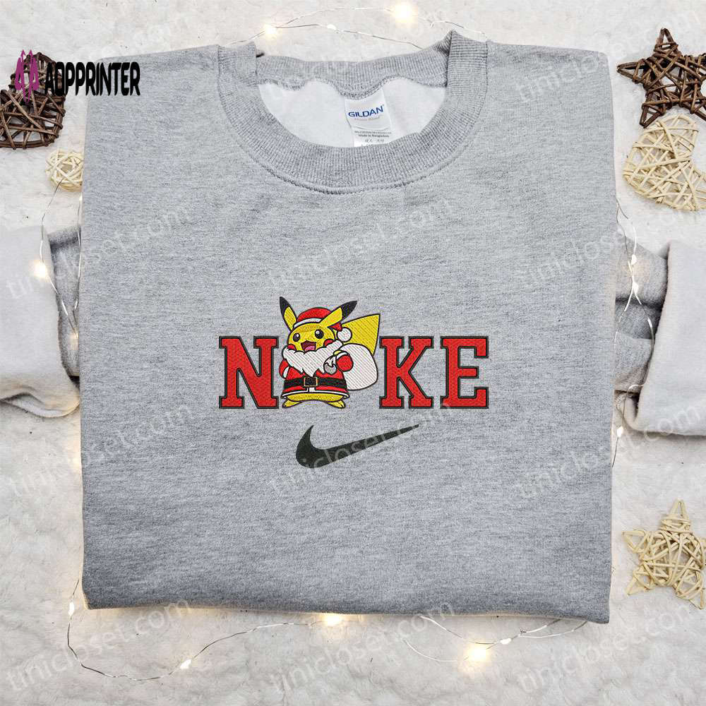 Pikachu santa claus x nike embroidered sweatshirt: merry christmas shirt perfect gift idea Embroidered Shirt