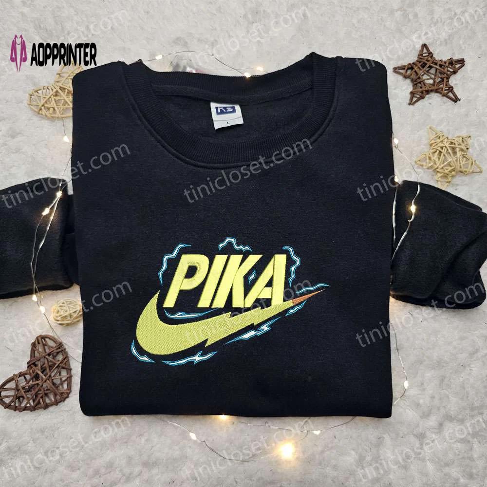 Pikachu x nike anime embroidered sweatshirt & pokemon shirt: unique nike inspired embroidery Embroidered Shirt