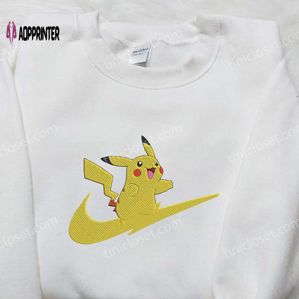 Pikachu x nike swoosh embroidered sweatshirt: pokemon inspired nike shirt Embroidered Shirt