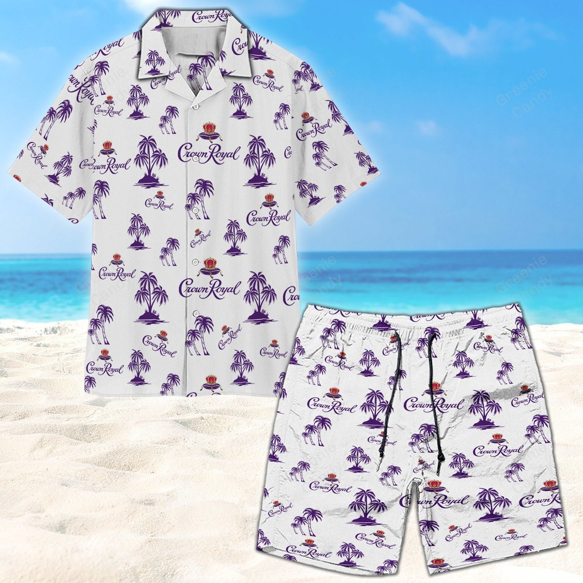 Purple crown royal palm tree all over print 3d unisex hawaiian shirt and beach short Hawaii Shirt Shorts & Flip Flops