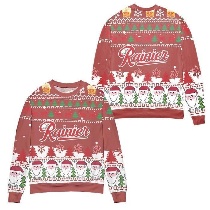 Rainier beer logo santa claus pattern ugly christmas sweater Christmas Ugly Sweater