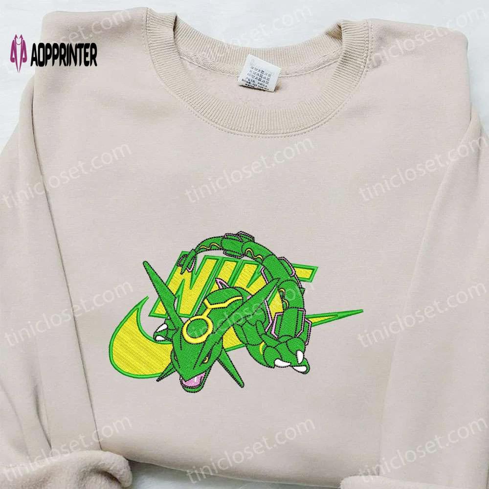Rayquaza x nike anime embroidered shirt pokemon sweatshirt custom hoodie: exclusive designs for pokemon fans Embroidered Shirt