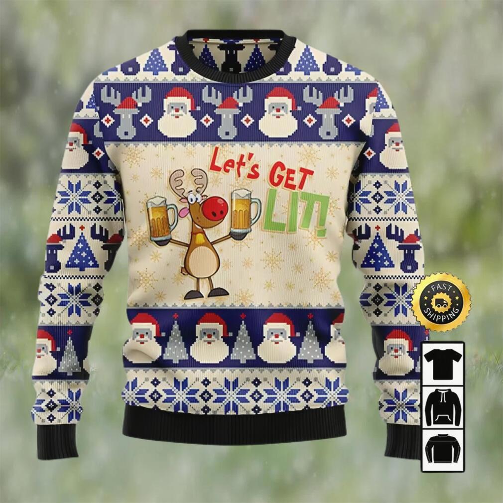 Reindeer let?s get lit beer ugly christmas sweater, faux wool sweater, international beer day, gifts for beer lovers, best christmas gifts for 2022, santa claus Christmas Ugly Sweater