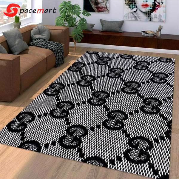 Rugs in living room and bedroom - Black and grey gucci monogram gucci rug home decor - rugs Rectangle Rug