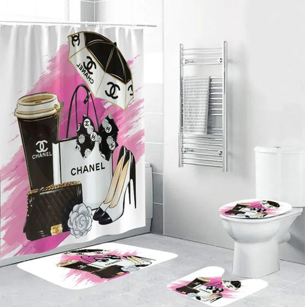 Rugs in living room and bedroom - Chanel fashion bathroom set hot 2023 luxury shower curtain bath rug mat home decor 249 Bathroom Accessory Sets