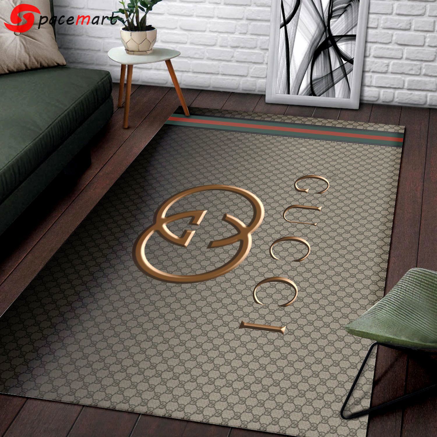 Rugs in living room and bedroom - Gucci logo rug brown living room carpet - rugs Rectangle Rug