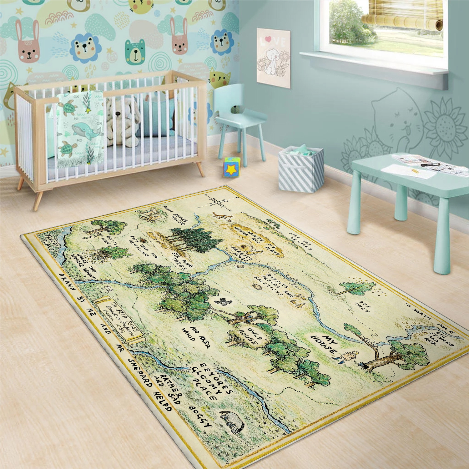 Rugs in living room and bedroom 100 acre wood map rug Rectangle Rug