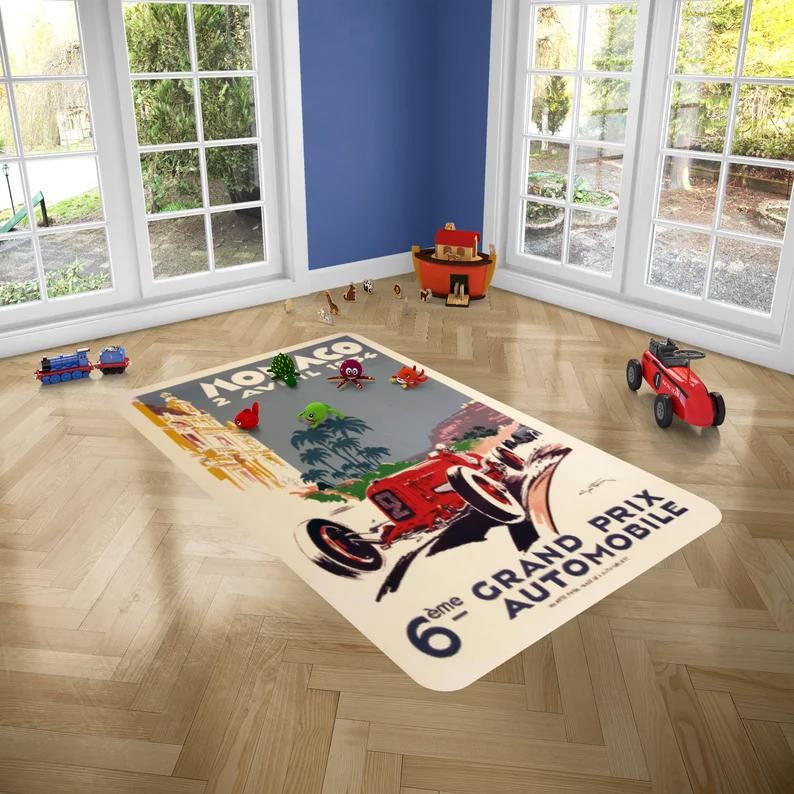 Rugs in living room and bedroom 1934 monaco grand prix rug - vintage racing area rug - race fan gift- formula 1 racing rug- fine art rug- car race rug- retro racing carpet Rectangle Rug