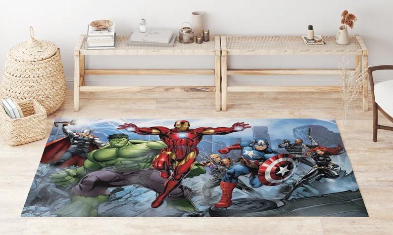 Rugs in living room and bedroom avengers rug - super hero rug - movie rug- super hero carpet- thor hulk captain iron man rug- gift for boys- christmas gift- kids room rug Rectangle Rug