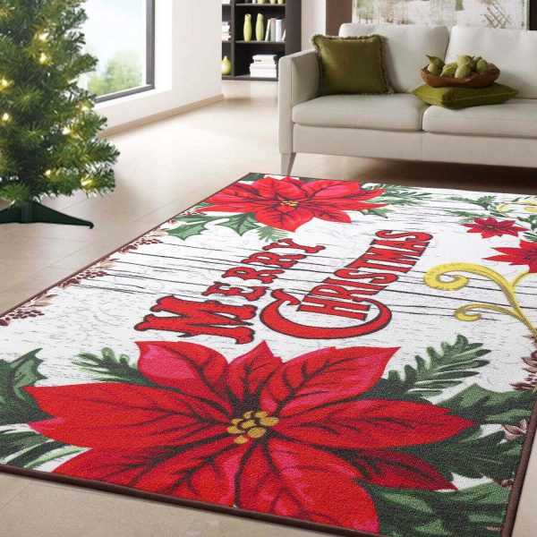 Rugs in living room and bedroom christmas poinsettia home decor rectangle area rug Rectangle Rug