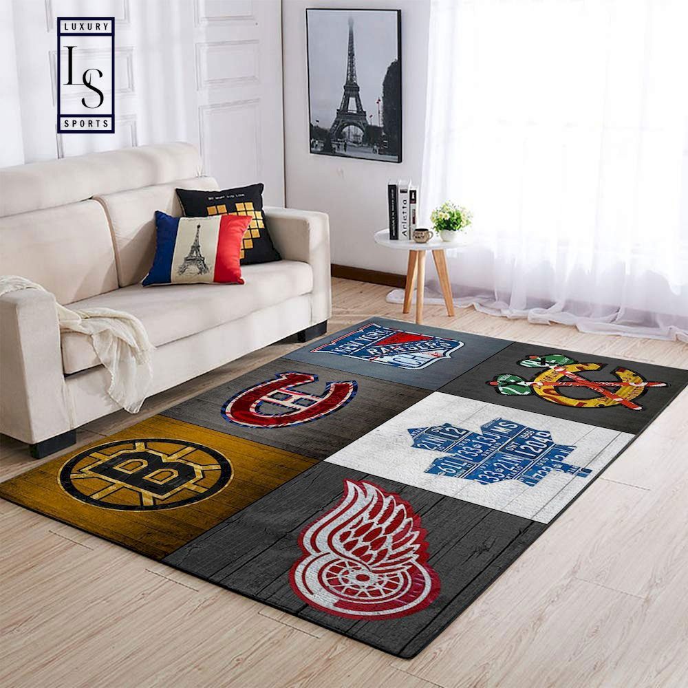 Rugs in living room and bedroom nhl original six hockey team area rug retro logo vintage living room carpet floor decor - regular rug carpet Rectangle Rug