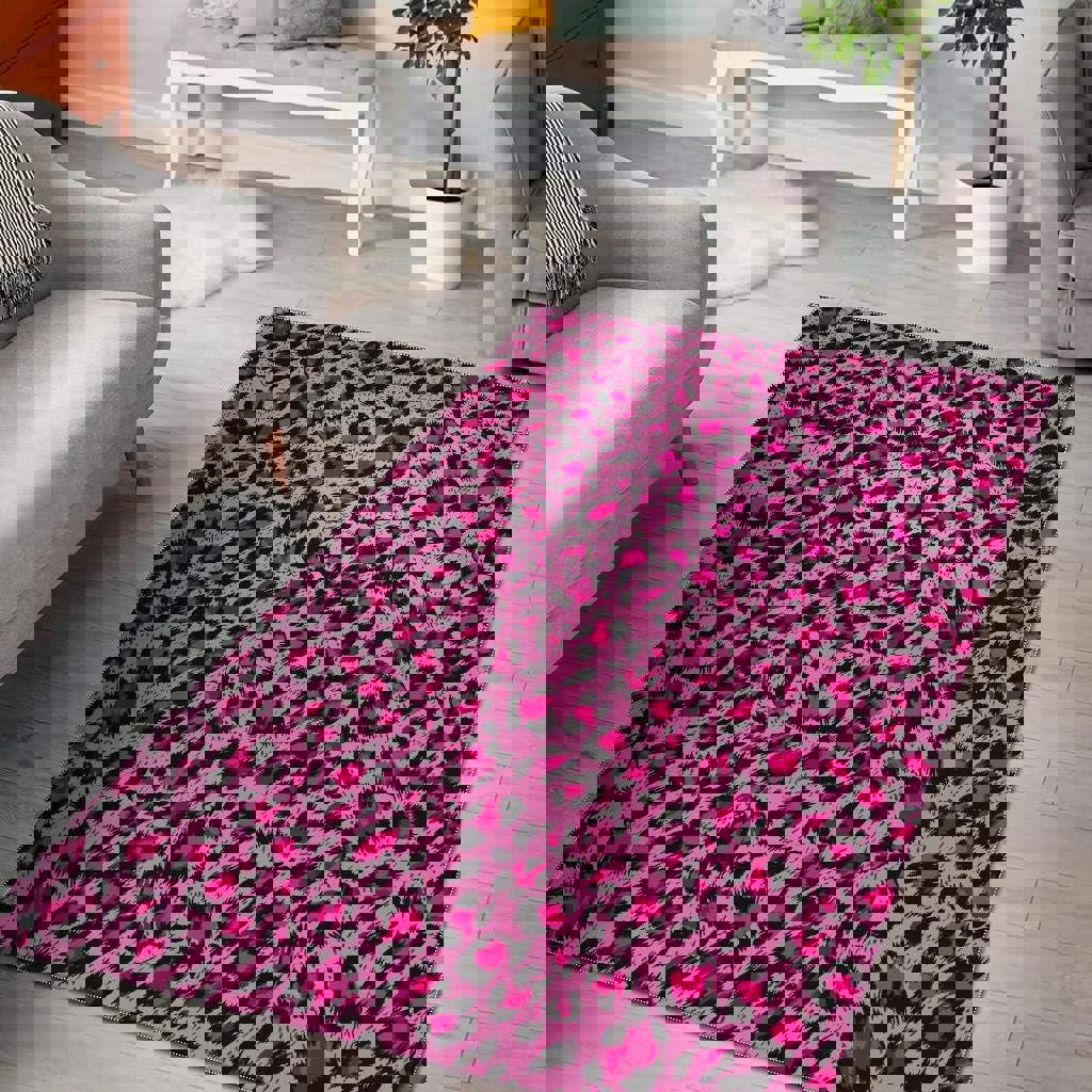 Rugs in living room and bedroom pink cheetah leopard pattern print area rug Rectangle Rug