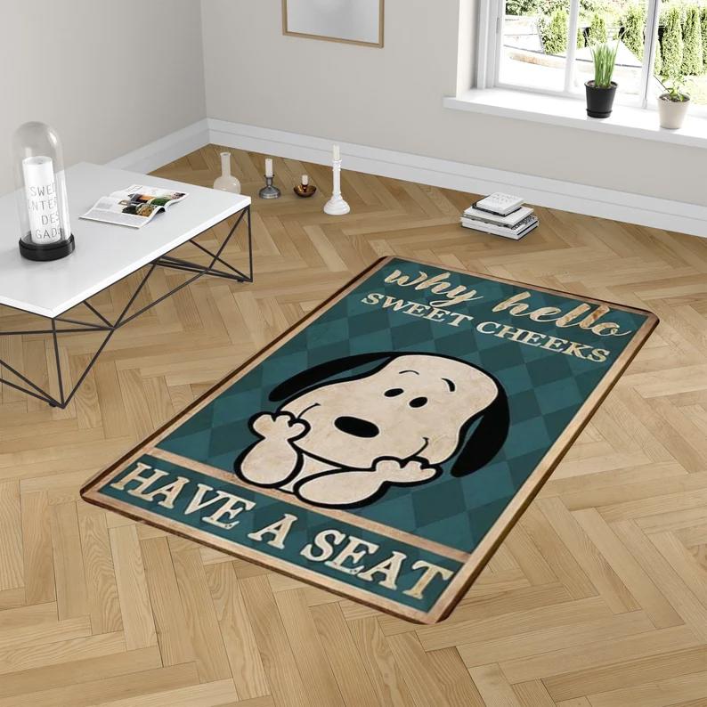 Rugs in living room and bedroom sweet cheeks have a seat rug - cute dog rug - dog lover gift- vintage rug- love snoopy rug- bathroom rug- snoopy rug- funny bathroom rug Rectangle Rug