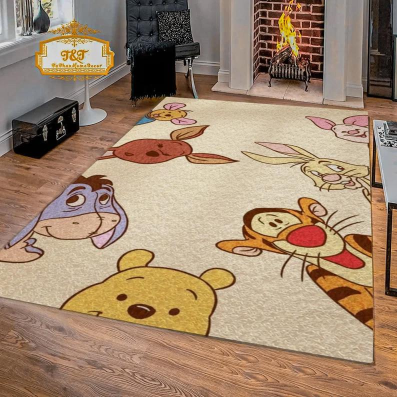 Rugs in living room and bedroom winnie the pooh with friends rug - winnie pooh cartoon rug - winnie the pooh carpet- christmas gift- kids room rug- baby gift- nursery rug Rectangle Rug