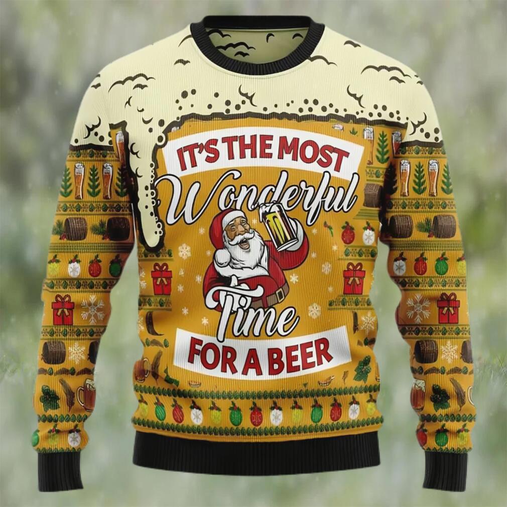 Santa claus wonderful time for a beer ugly christmas sweater, faux wool sweater, international beer day, gifts for beer lovers, best christmas gifts for 2022 Christmas Ugly Sweater