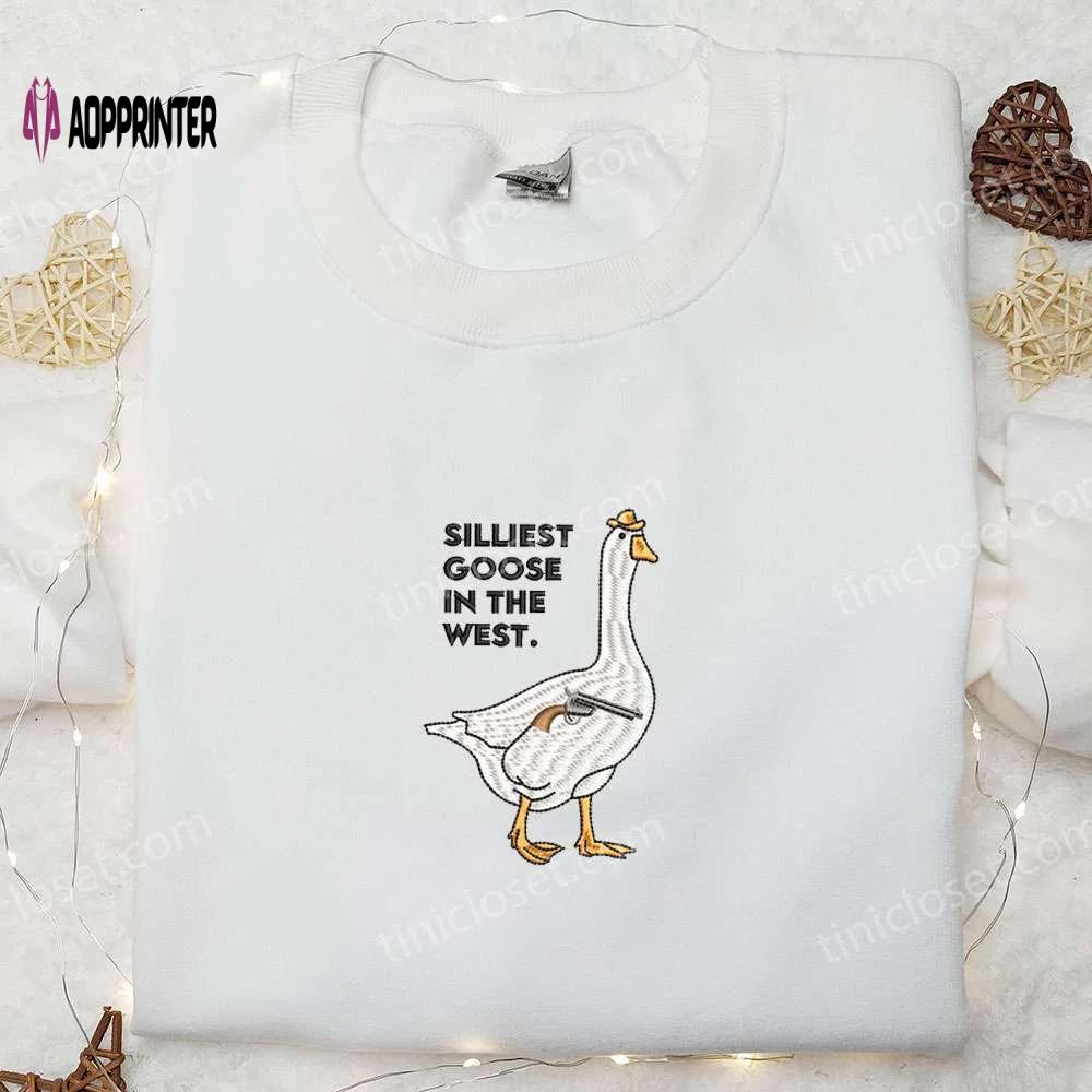 Silliest goose in the west with gun embroidered shirt – funny animal shirt Embroidered Shirt