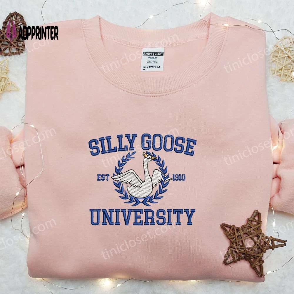 Silly goose university embroidered shirt – animal & cute design Embroidered Shirt