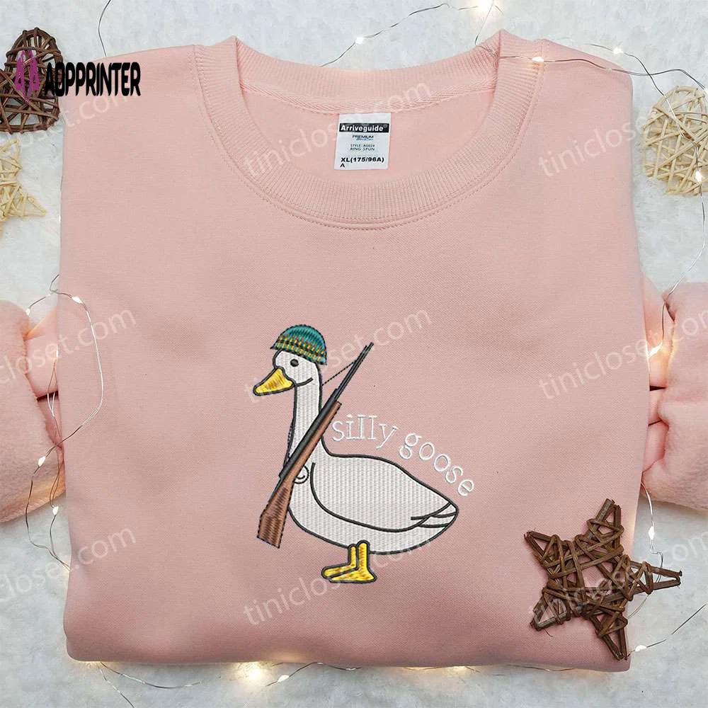 Silly goose with gun embroidered shirt funny animal tee Embroidered Shirt