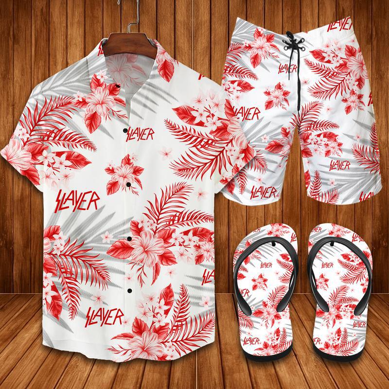 Slayer flip flops and combo hawaii shirt shorts luxury brand summer outfit Hawaii Shirt Shorts & Flip Flops