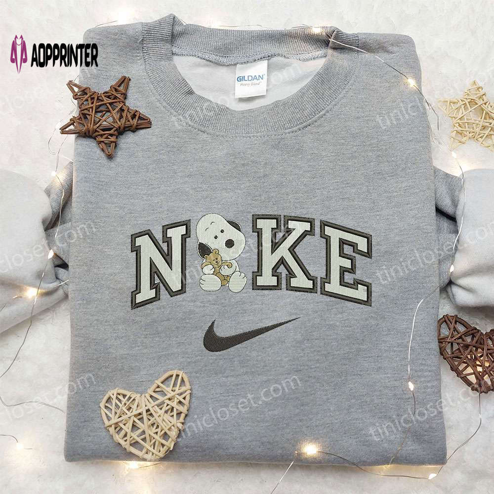 Snoopy & bear x nike: embroidered sweatshirt & shirt – peanuts cartoon & nike inspired designs Embroidered Shirt