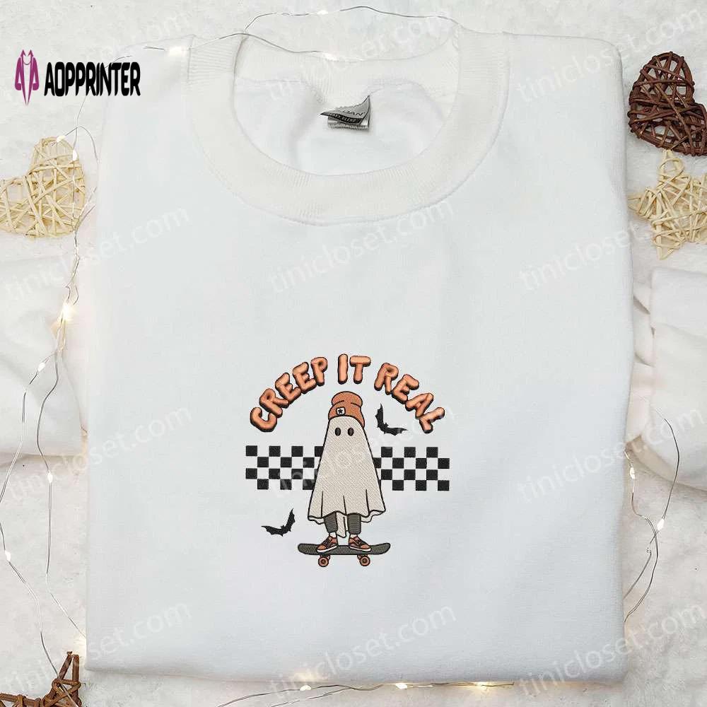 Spook up halloween with creep it real vintage ghost embroidered shirt – best halloween gift! Embroidered Shirt