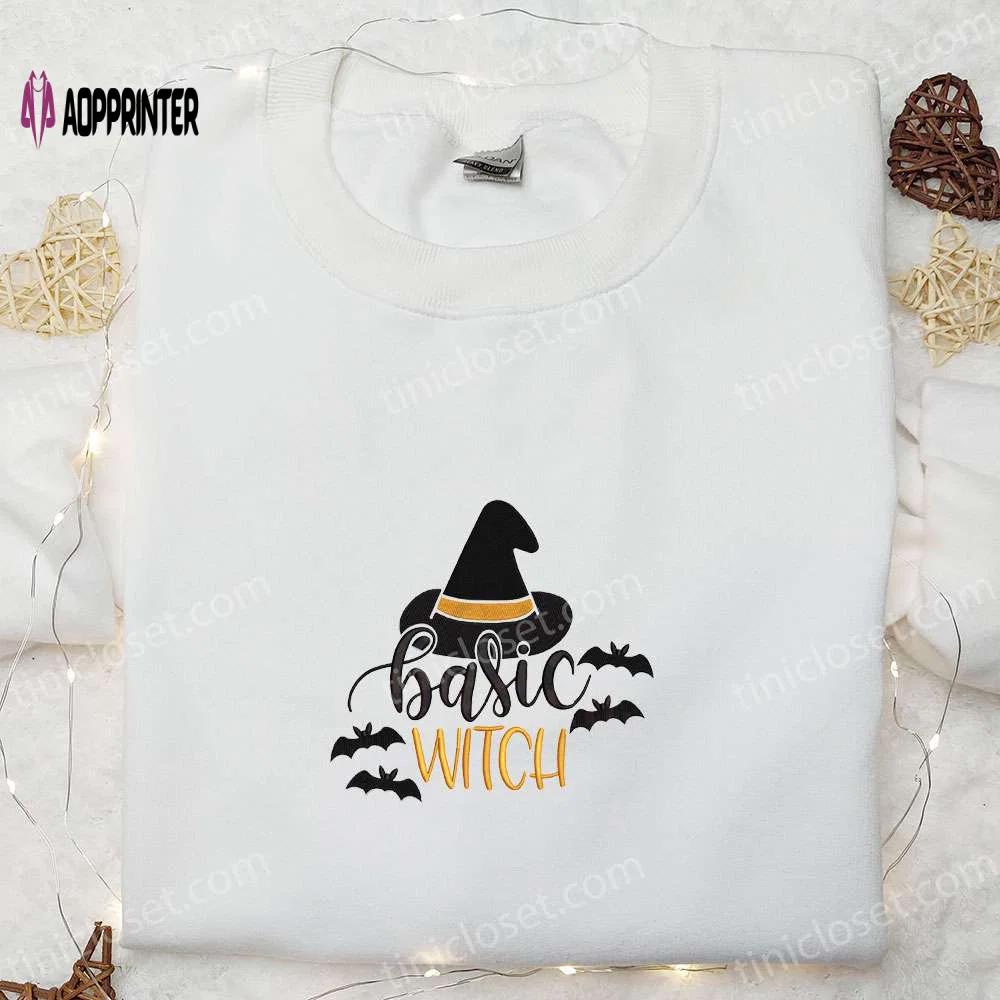 Spooktacular basic witch hat halloween embroidered sweatshirt: must-have halloween shirt! Embroidered Shirt