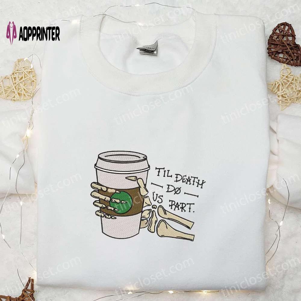 Spooky & hilarious skeleton hand coffee sweatshirt – perfect halloween gift for family Embroidered Shirt