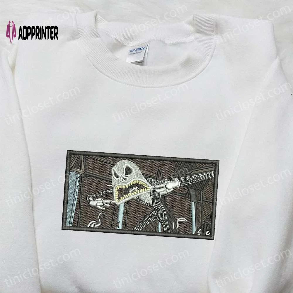 Spooky jack skellington embroidered shirt – halloween horror movie characters – cool halloween attire Embroidered Shirt