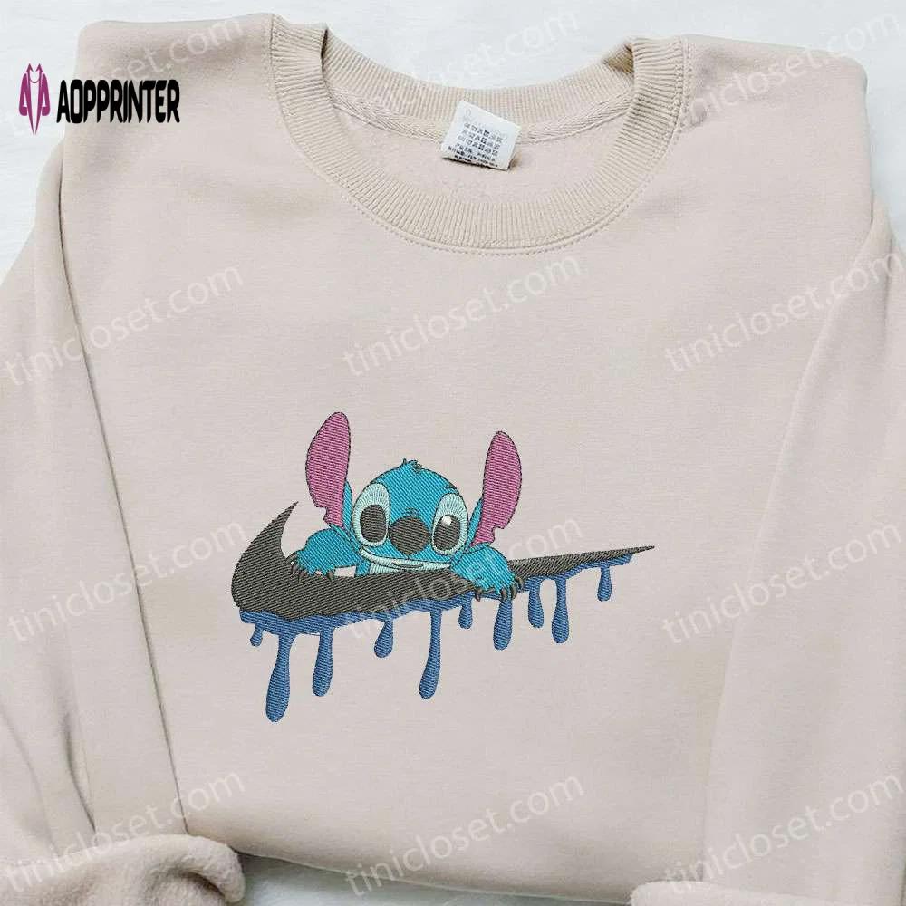 Stitch cartoon x swoosh embroidered shirt: halloween & disney characters – best family gift ideas Embroidered Shirt